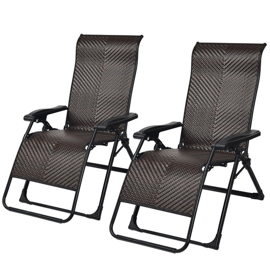 2PCS Patio Rattan Zero Gravity Lounge Chair