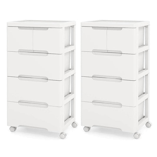 Costway 2 PCS 5-Drawer Plastic Rolling Storage Cart with 4 Universal Wheels Dresser Cabinet