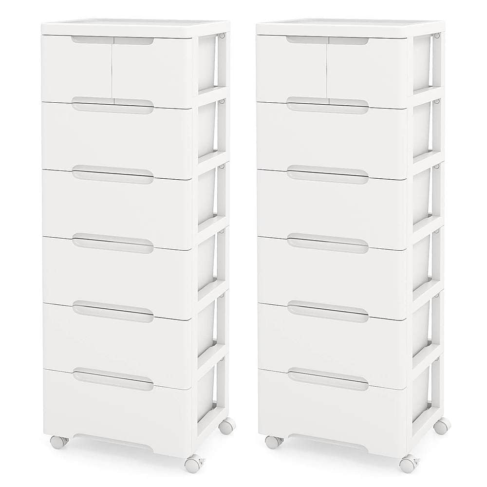 Costway 2 PCS 7-Drawer Plastic Rolling Storage Cart with 4 Universal Wheels Dresser Cabinet