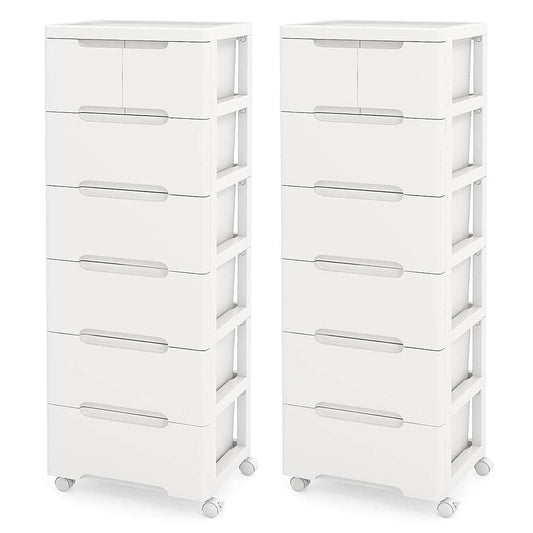 Costway 2 PCS 7-Drawer Plastic Rolling Storage Cart with 4 Universal Wheels Dresser Cabinet