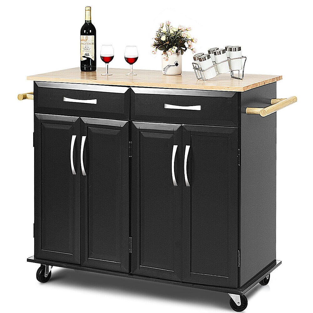 Costway Rolling Kitchen Trolley Island Cart Wood Top Storage Cabinet Utility W/ Drawers