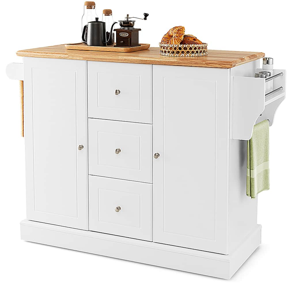 Costway Kitchen Island on Wheels Rolling Utility Cart Drawers Cabinets Spice Rack