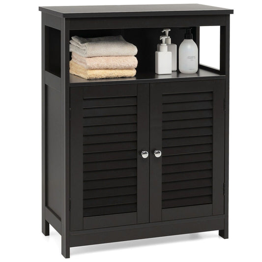 Wood Freestanding Bathroom Storage Cabinet with Double Shutter Door