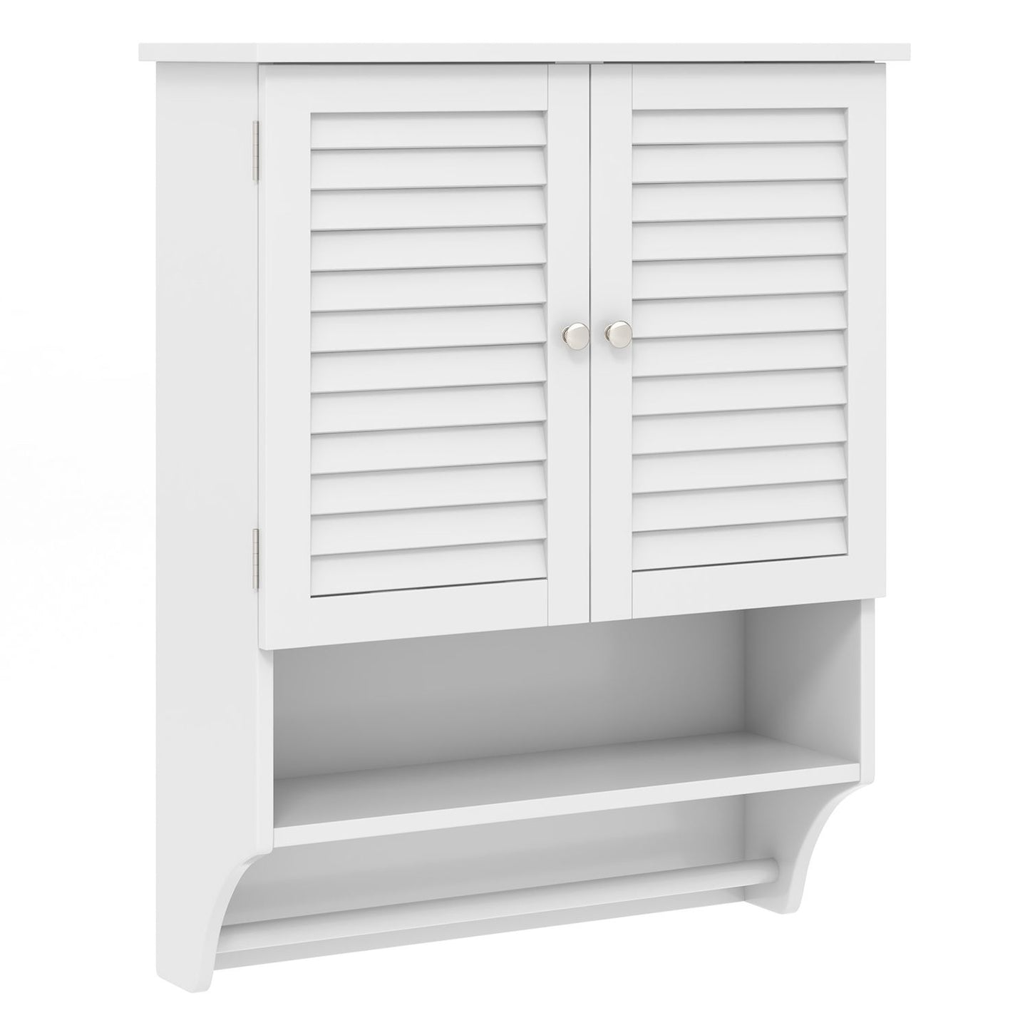 2-Doors Bathroom Wall-Mounted Medicine Cabinet with Towel Bar