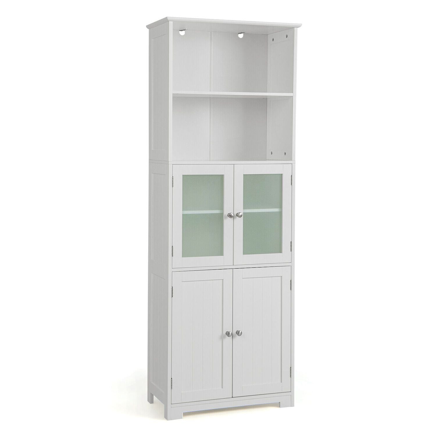 6-Tier Freestanding Bathroom Cabinet with 2 Open Compartments and Adjustable Shelves