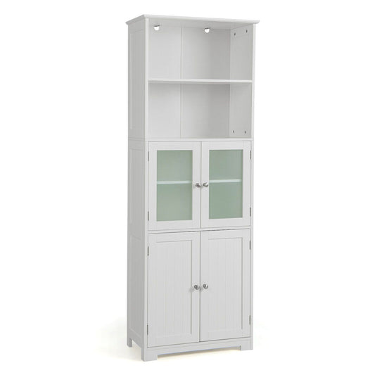 6-Tier Freestanding Bathroom Cabinet with 2 Open Compartments and Adjustable Shelves