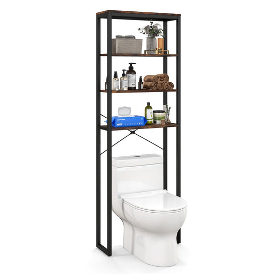 4-Tier Freestanding Over the Toilet Storage Rack-Rustic Brown