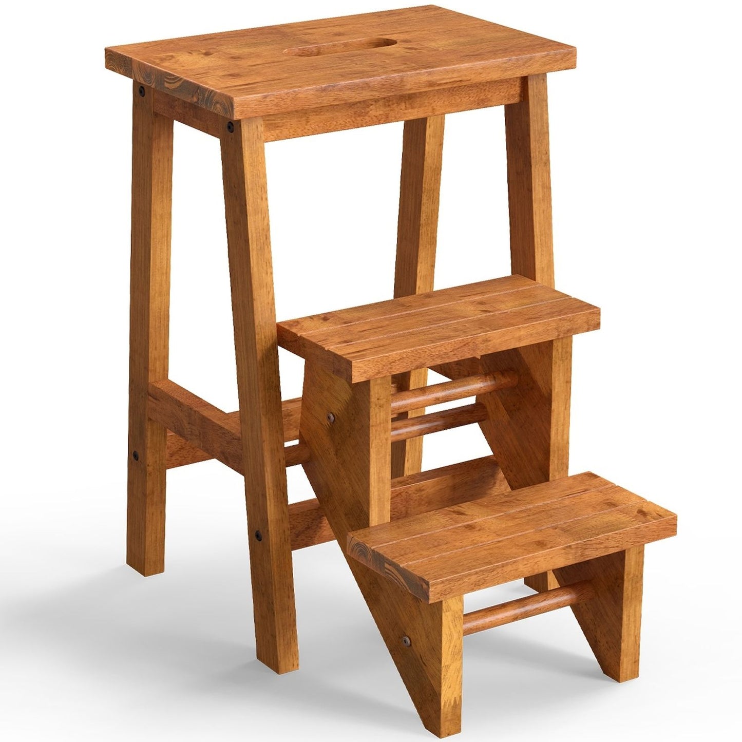 3-in-1 Rubber Wood Step Stool with Convenient Handle