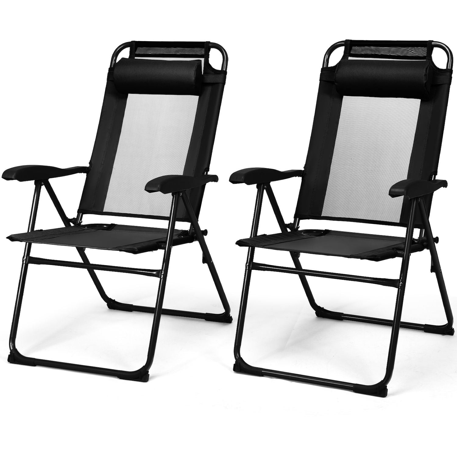 2 Pieces Patio Adjustable Folding Recliner Chairs with 7 Level Adjustable Backrest