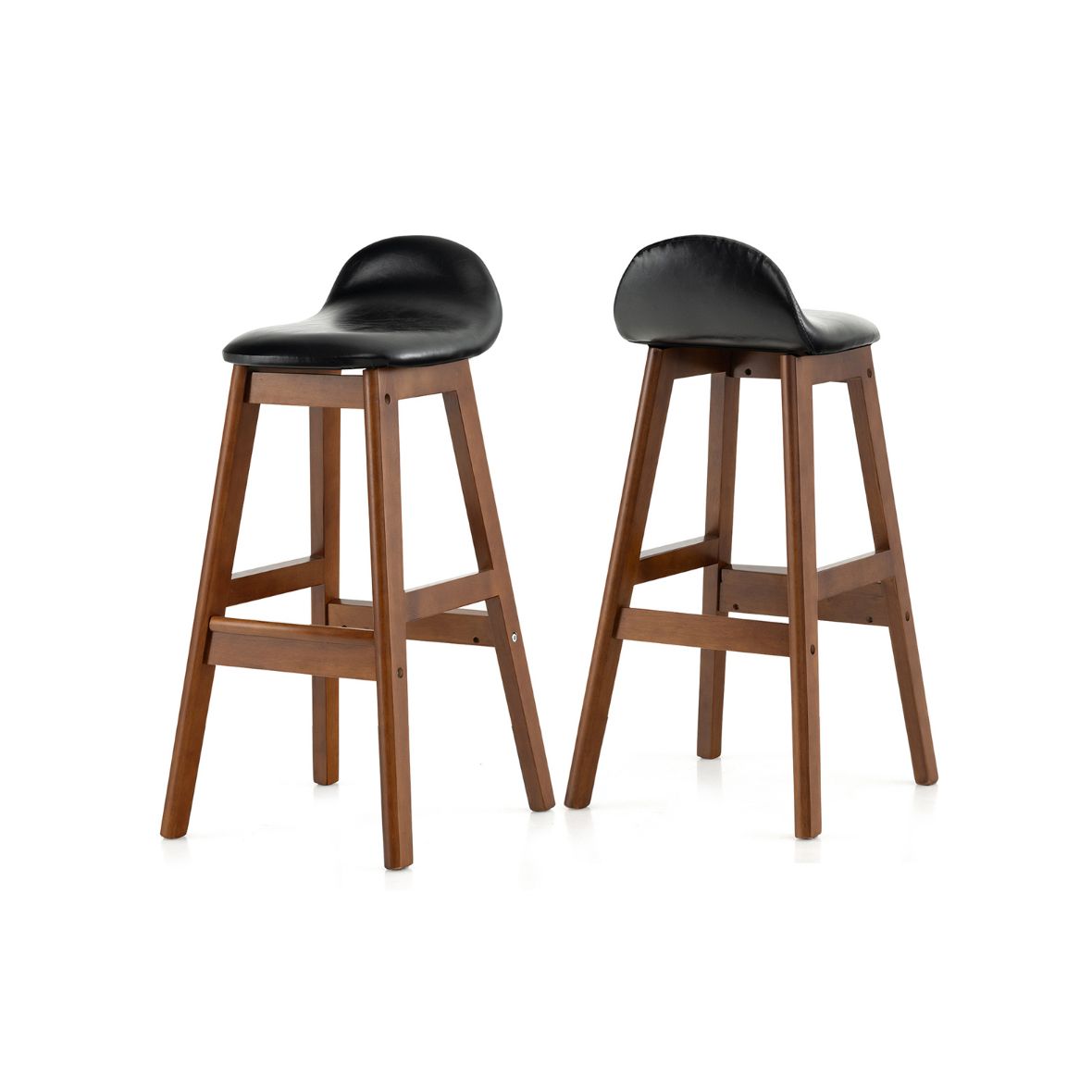 27.5 Inch Set of 2 Upholstered PU Leather Barstools with Back Cushion-Brown