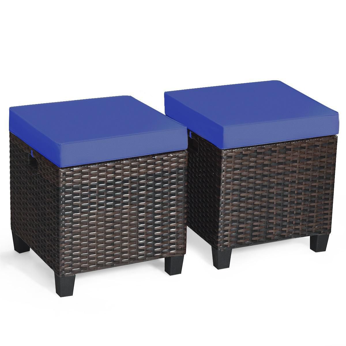 2 Pcs Patio Rattan Ottoman Cushioned Seat