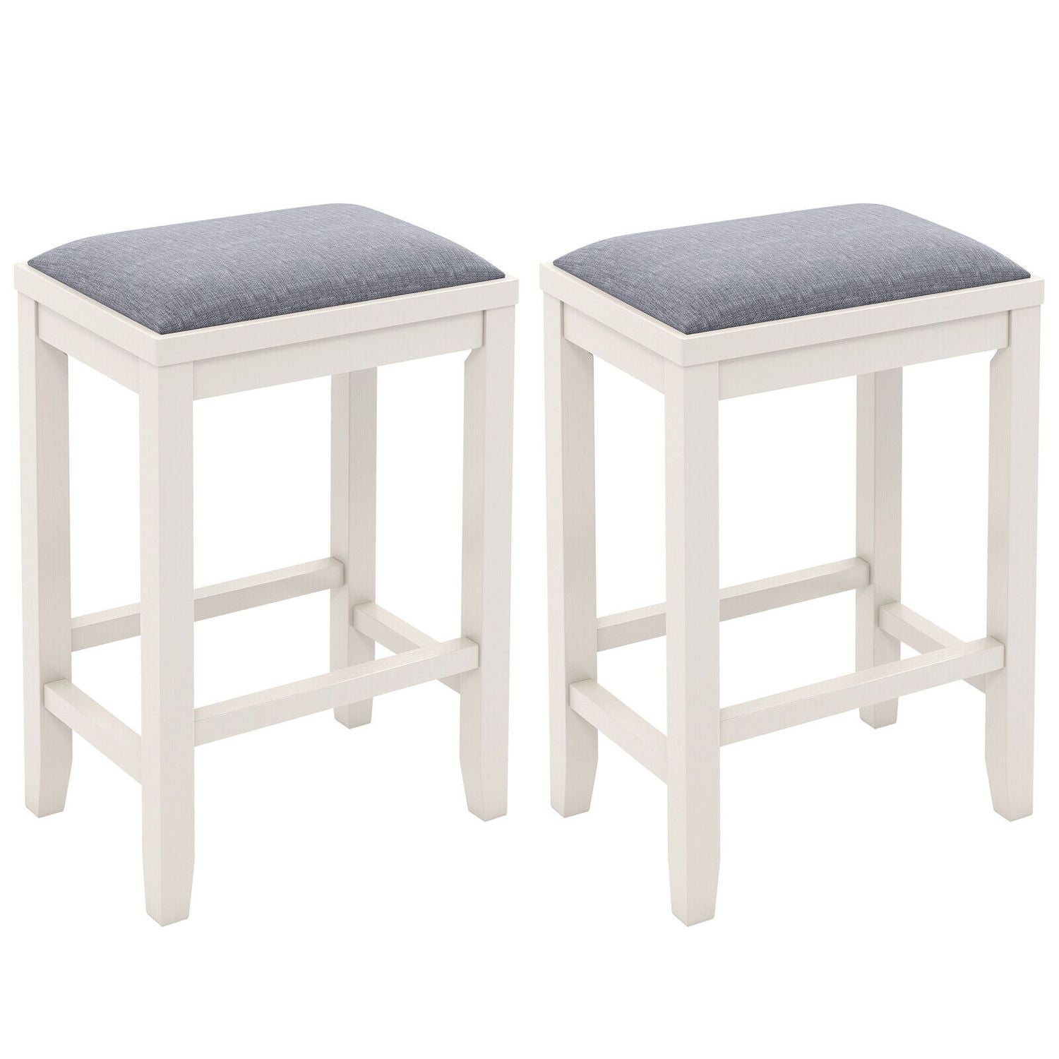 2 Pieces 25 Inch Upholstered Bar Stool Set with Solid Rubber Wood Frame and Footrest