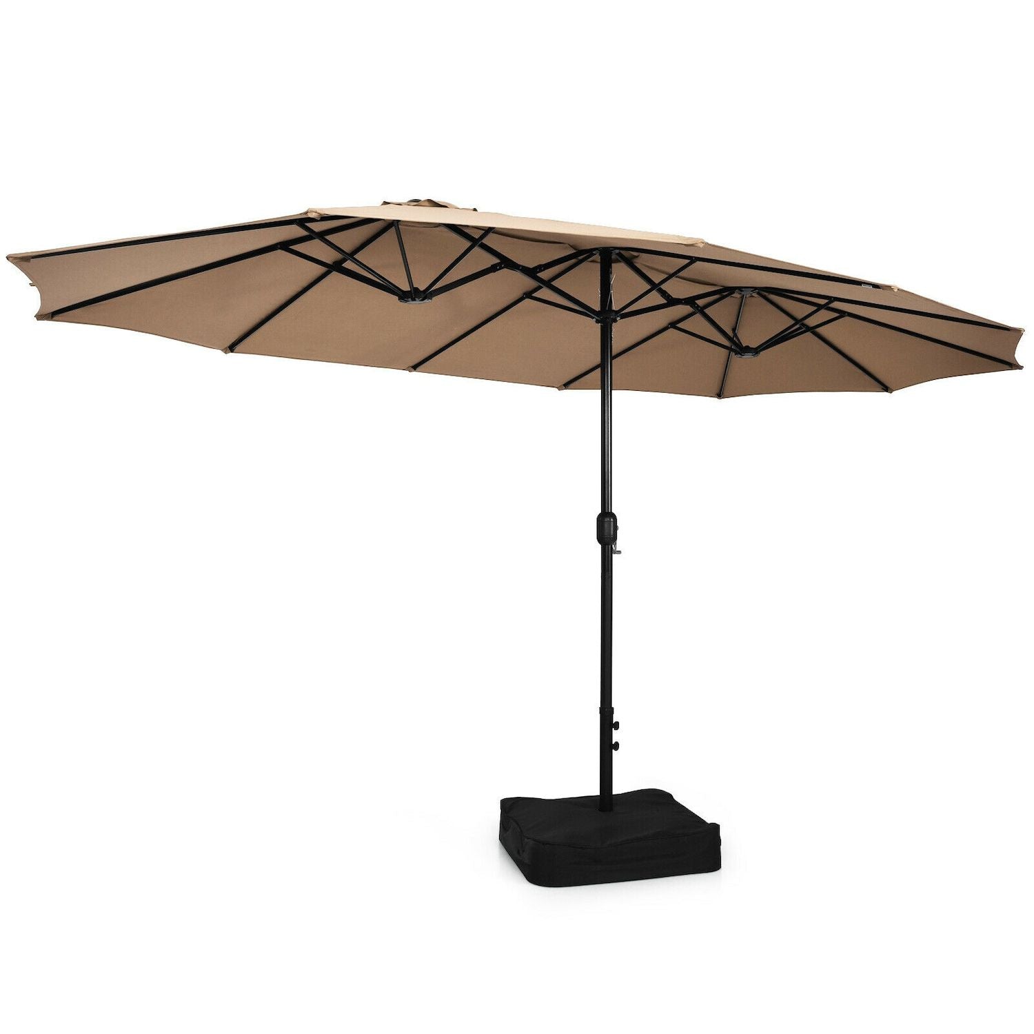 15 Feet Double-sided Twin Patio Umbrella With Crank And Base