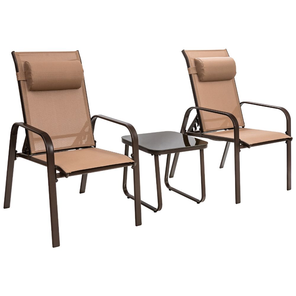 3 Pieces Patio Bistro Furniture Set with Adjustable Backrest