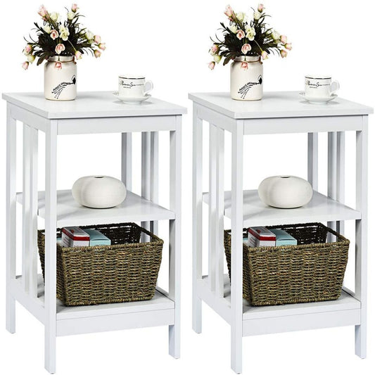 2 Pieces 3-Tier Nightstand with Reinforced Bars and Stable Structure