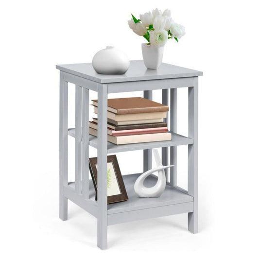 3-Tier Nightstand Sofa Side Table with Baffles and Round Corners-Gray