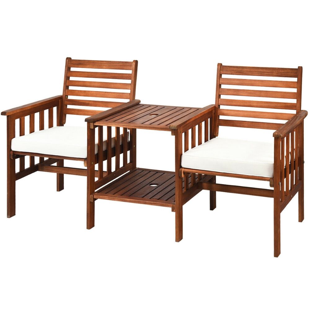 3 pcs Outdoor Patio Table Chairs Set Acacia Wood Loveseat