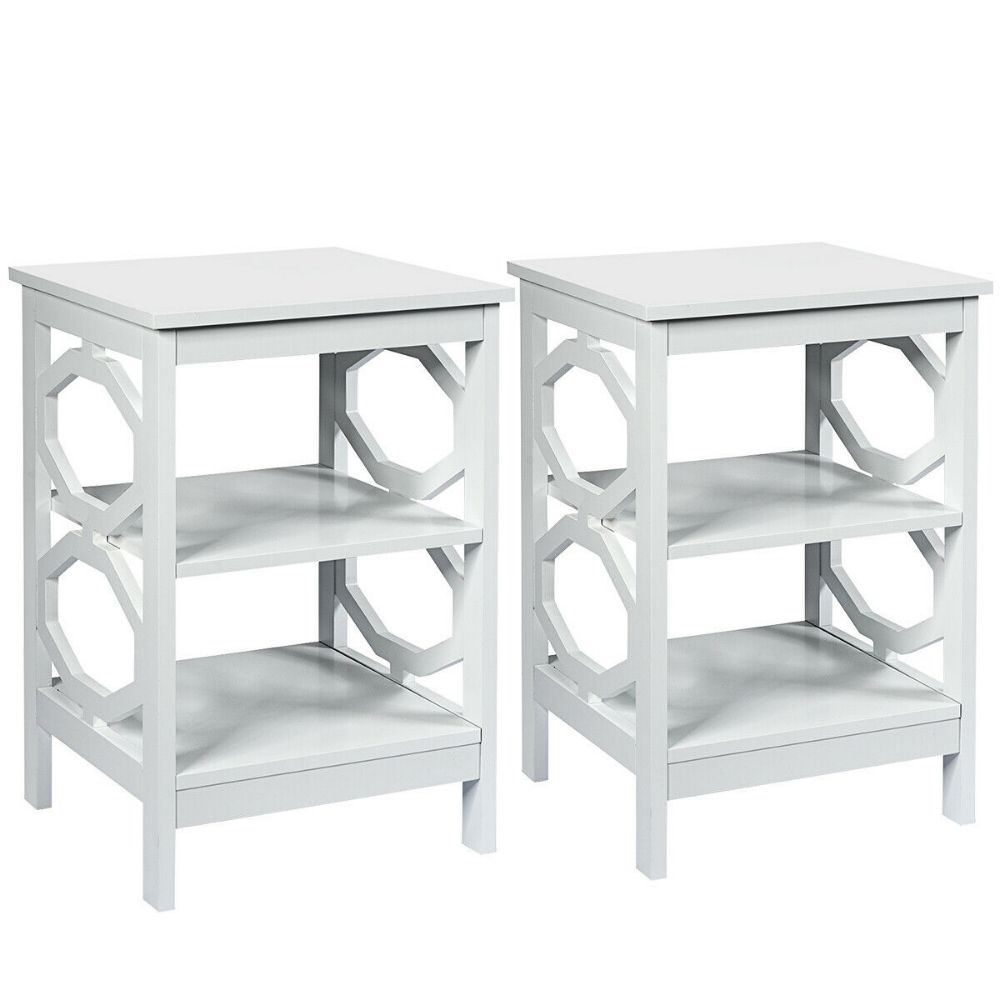 2 Pieces 3-tier Nightstand Sofa Side End Accent Table Storage Display Shelf