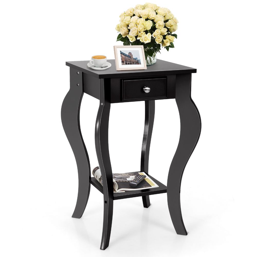 2-Tier End Table with Drawer and Shelf For Living Room Bedroom