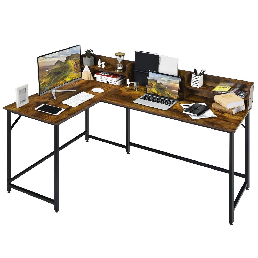 5.5 Inch L-shaped Computer Desk with Bookshelf