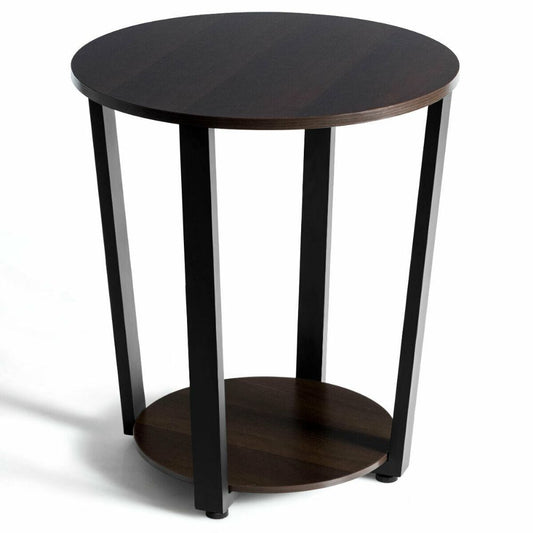 2-tier Round End Table with Storage Shelf  Metal Frame