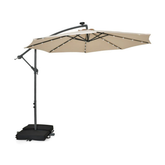 10 Feet Cantilever Umbrella With 32 Led Lights And Solar Panel Batteries