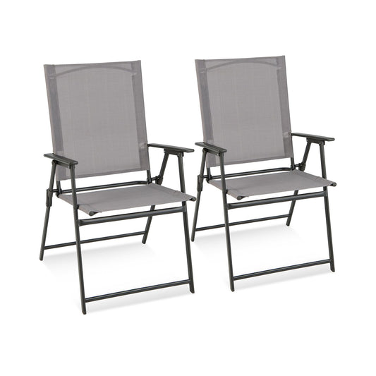 2 Pieces Patio Folding Chairs With Armrests For Deck Garden Yard