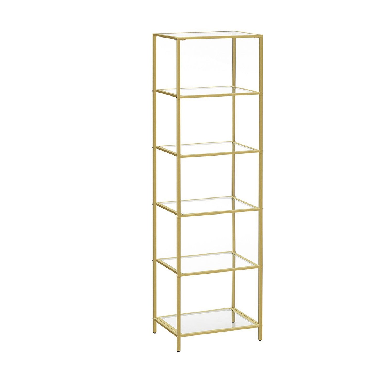 6-tier Glass Shelf, Standing Glass Bookshelf, Narrow Bookcase With Steel Frame