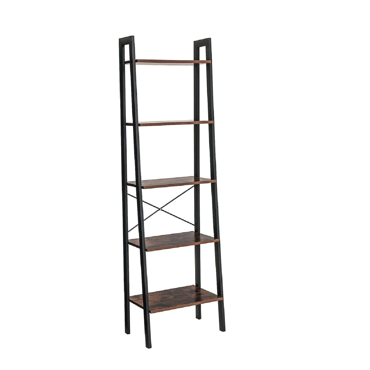 5-tier Bookcase, Plant Stand And Storage Rack Wood Look Accent Furniture With Metal Frame