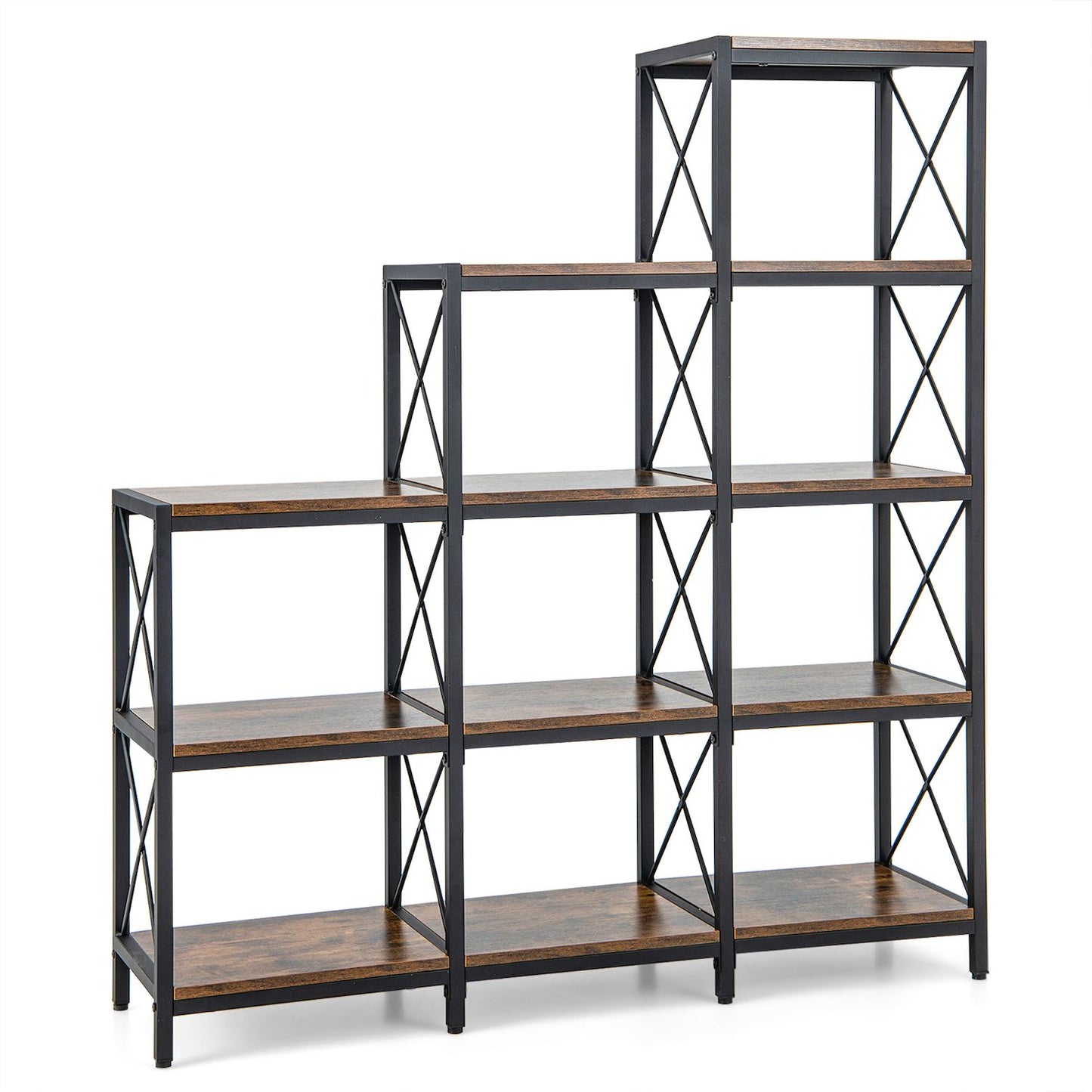 9 Cubes Bookcase With Carbon Steel Frame For Home Office-rustic Brown