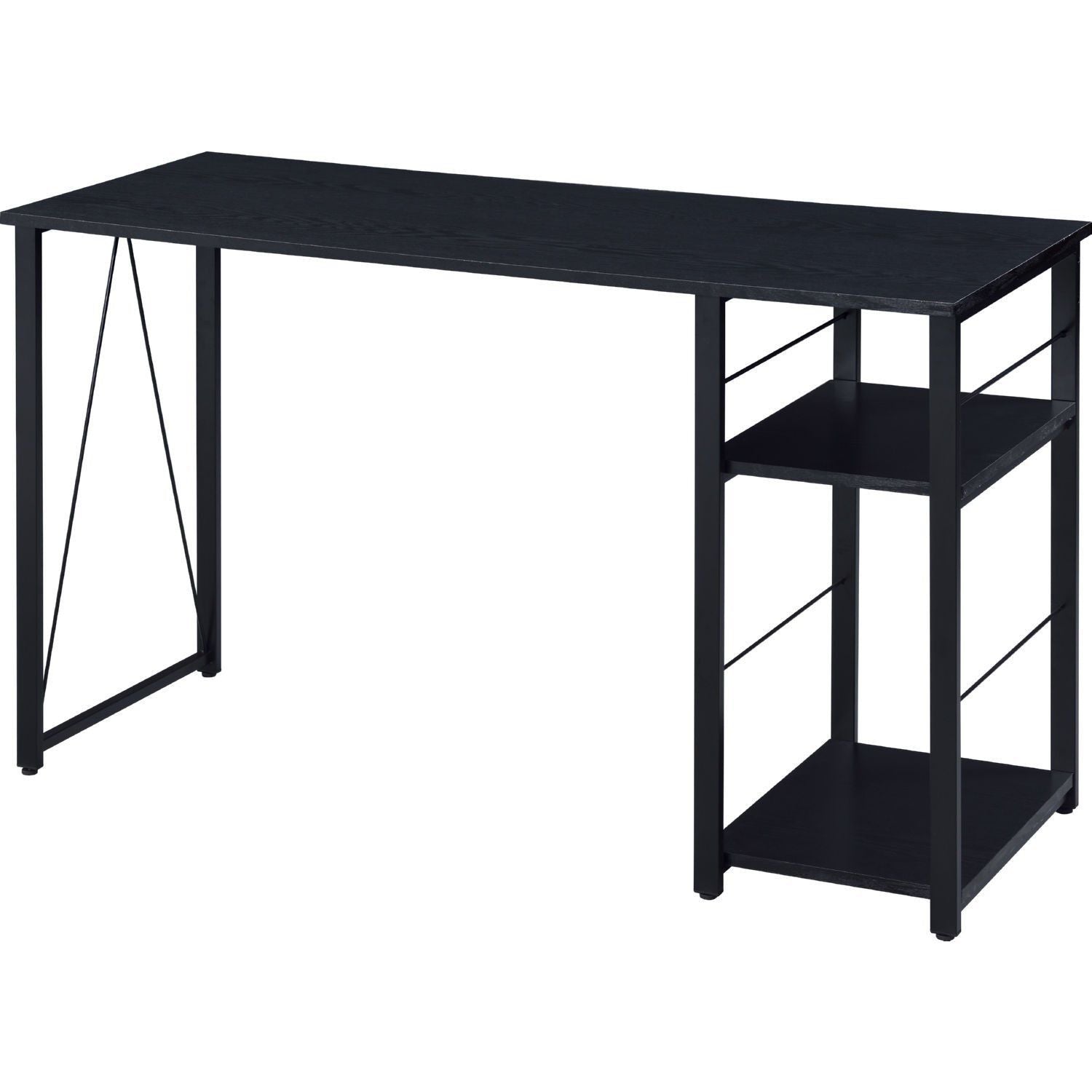 Writing Desk with 2 Tier Side Shelves and Tubular Metal Legs, Black