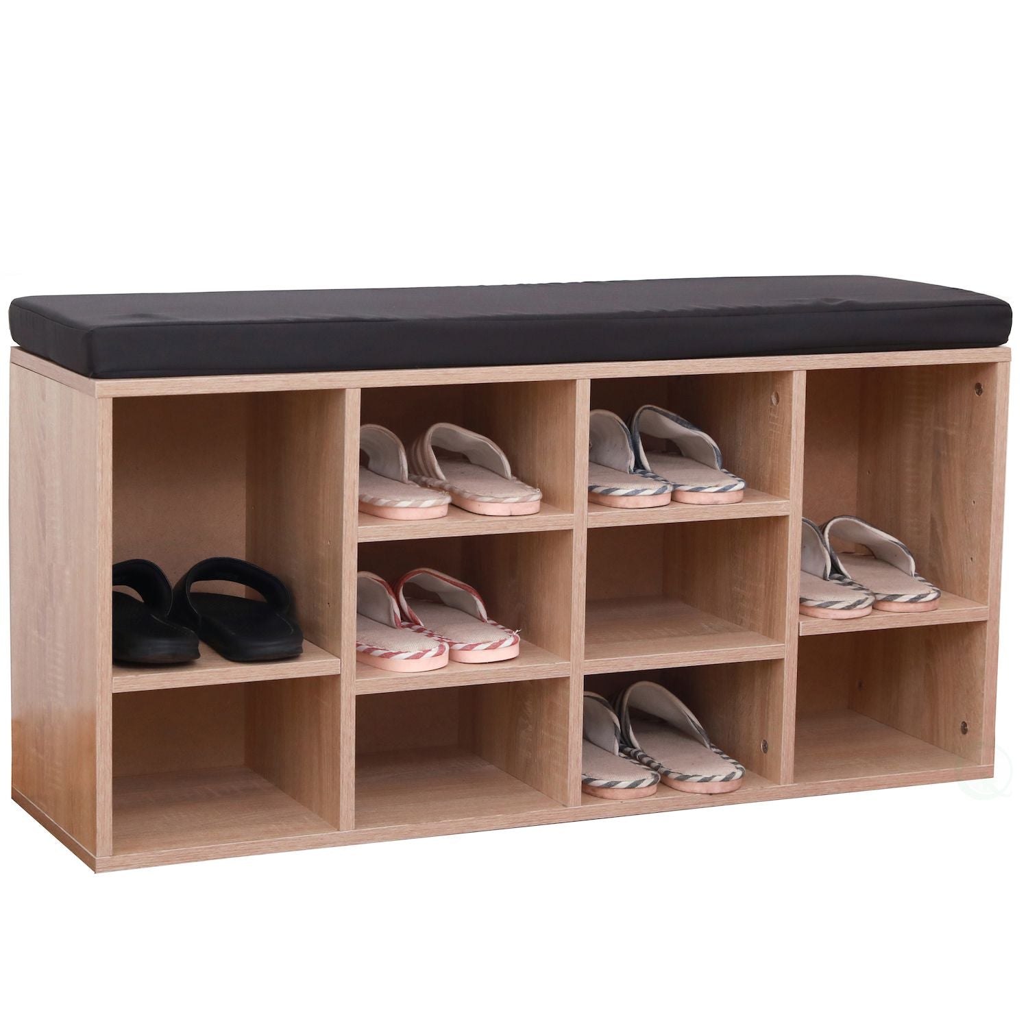 Wooden Shoe Cubicle Storage Entryway Bench With Soft Cushion For Seating