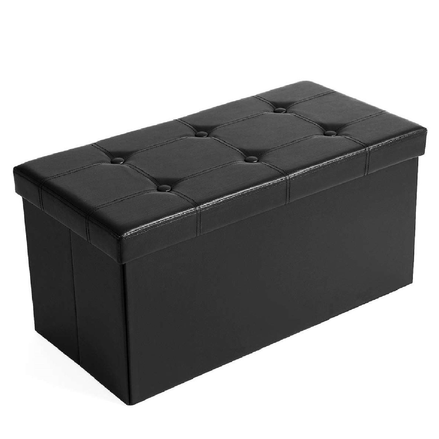 30 Inches Faux Leather Folding Storage Ottoman Bench, Storage Chest Coffee Table Padded Seat