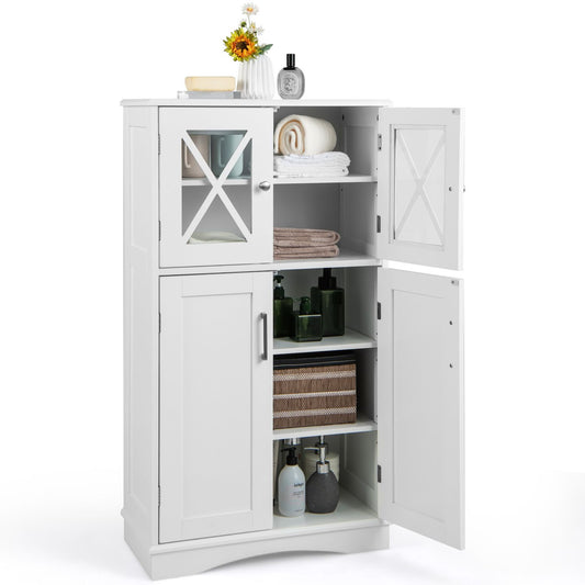 4 Doors Freeestanding Bathroom Floor Cabinet With Adjustable Shelves-white