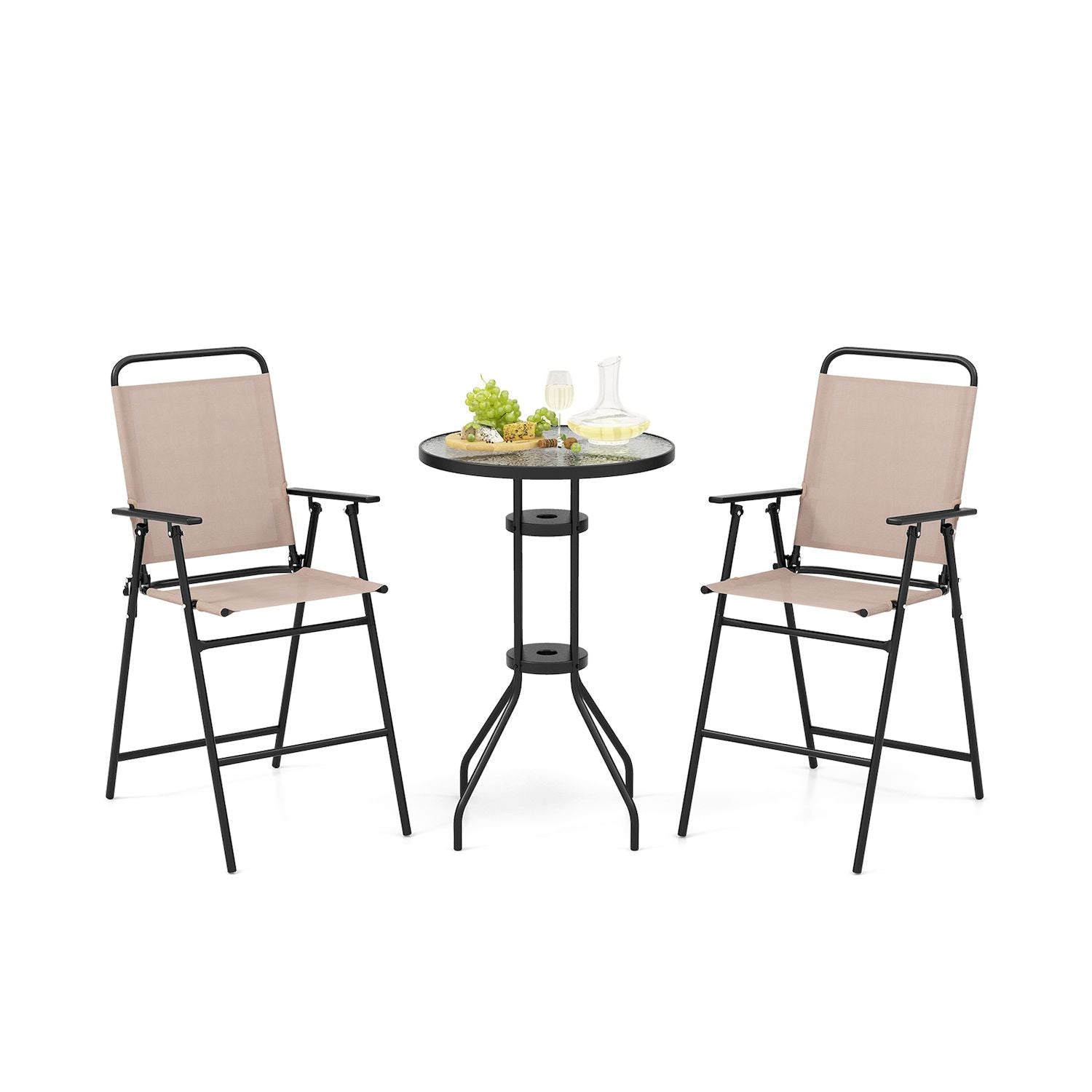 3 Pieces Outdoor Bistro Set With 2 Folding Chairs - Beige