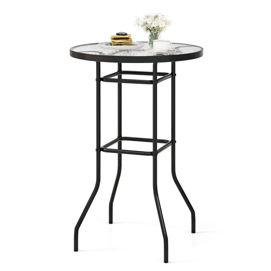 38 Inch Patio Bar Table With Tempered Glass Tabletop