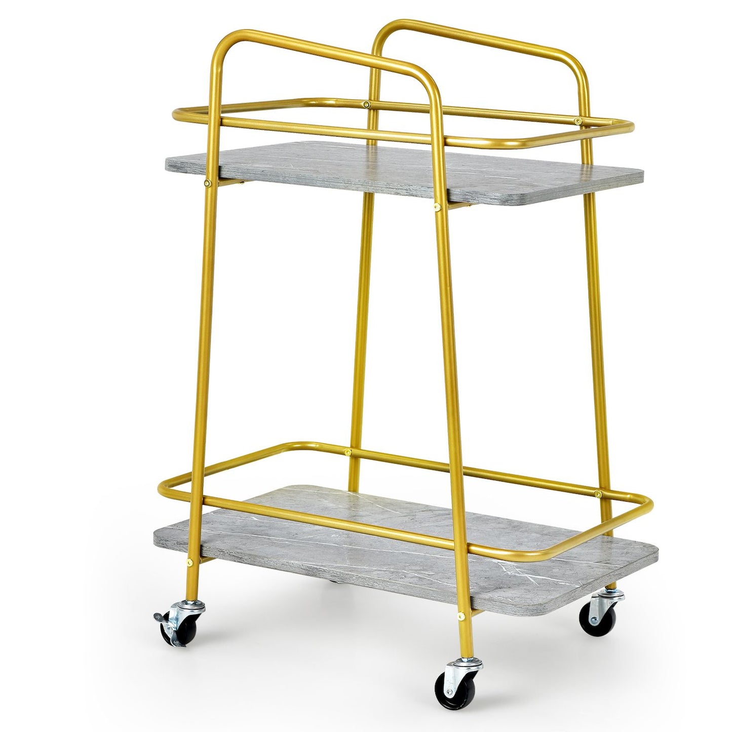 2-tier Kitchen Rolling Cart with Steel Frame and Lockable Casters-Gray