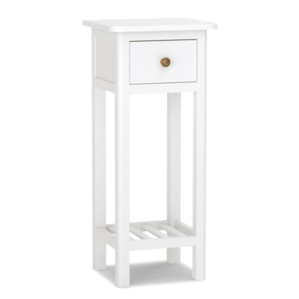 2 Tier Slim Nightstand Bedside Table With Drawer Shelf