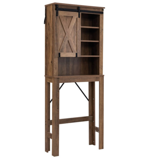 Wooden Bathroom Storage Cabinet With Sliding Barn Door And 3-level Adjustable Shelves