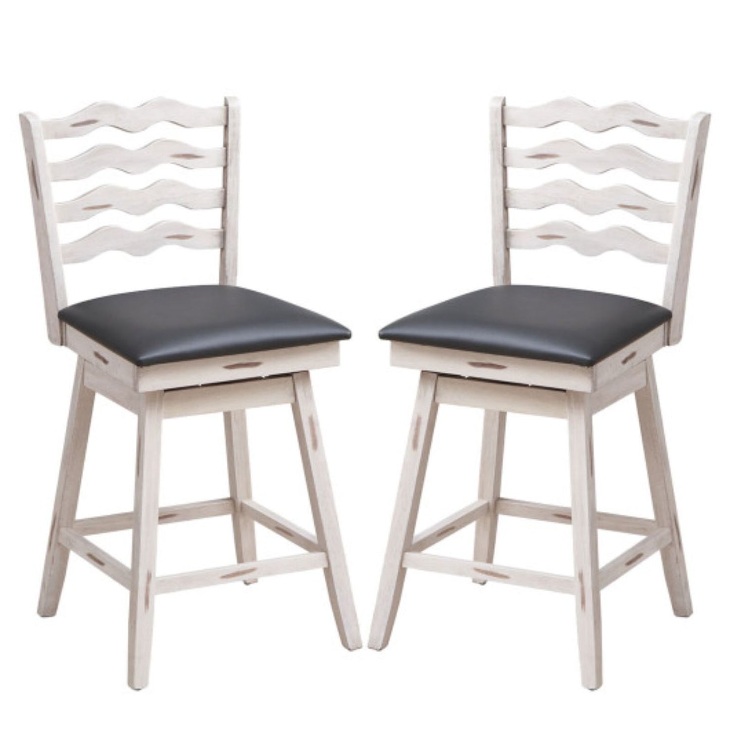 360° Swivel Bar Stools With Rubber Wood Frame And Ergonomic Backrest And Footrest