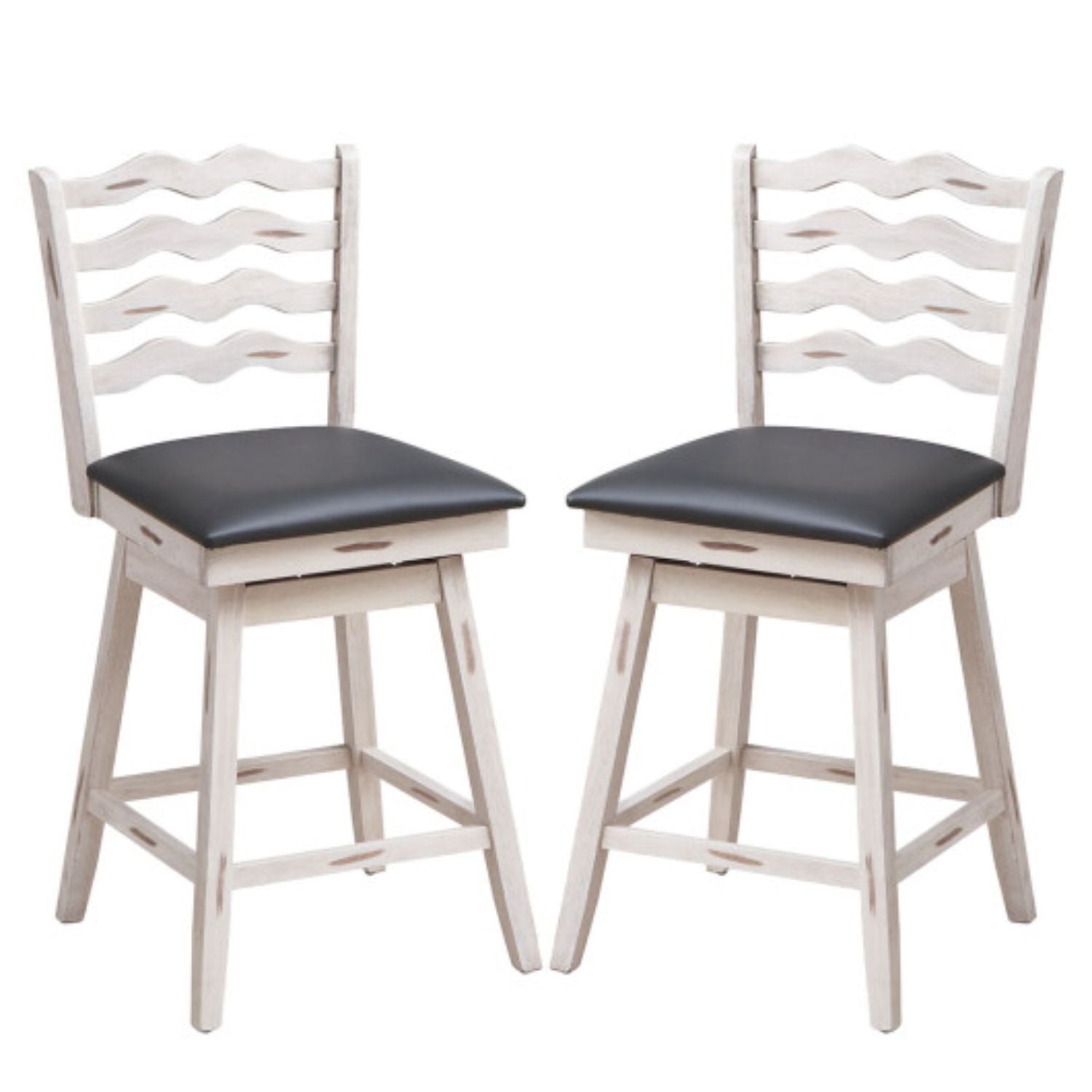 360° Swivel Bar Stools With Rubber Wood Frame And Ergonomic Backrest And Footrest