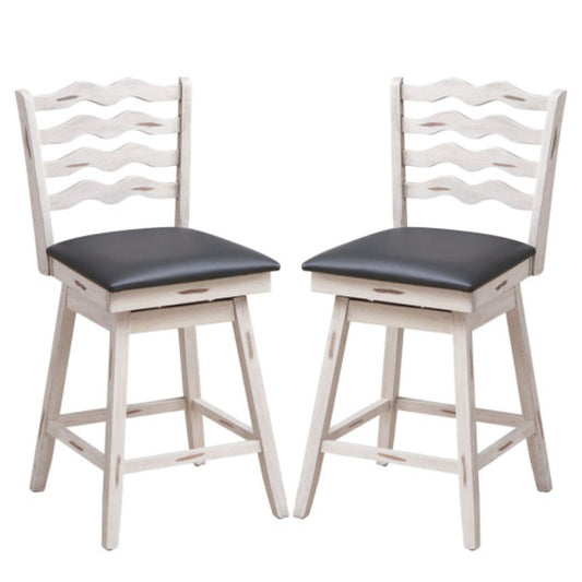 360° Swivel Bar Stools With Rubber Wood Frame And Ergonomic Backrest And Footrest