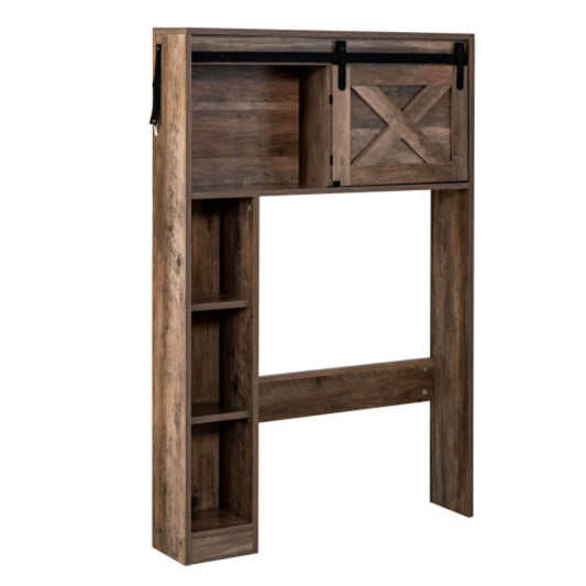 4-tier Over The Toilet Storage Cabinet With Sliding Barn Door And Storage Shelves