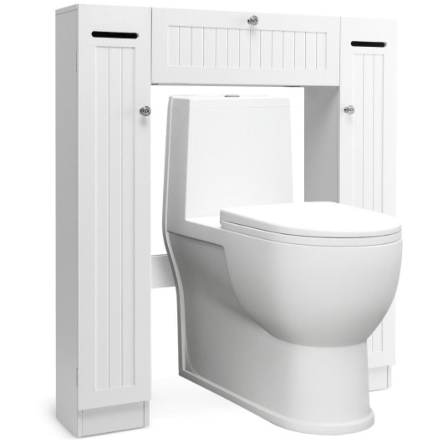 2-door Freestanding Toilet Sorage Cabinet With Adjustable Shelves And Toilet Paper Holders