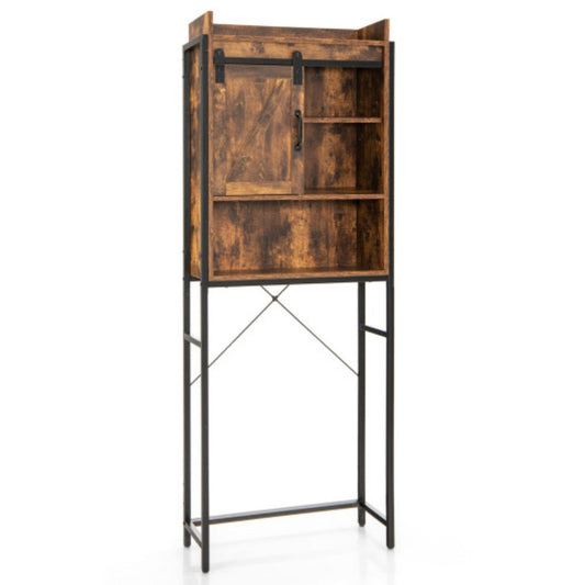 4-tier Multifunctional Toilet Sorage Cabinet With Adjustable Shelf And Sliding Barn Door