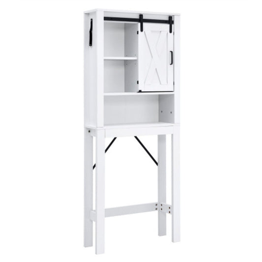 3-tier Wooden Bathroom Cabinet With Sliding Barn Door And 3-position Adjustable Shelves