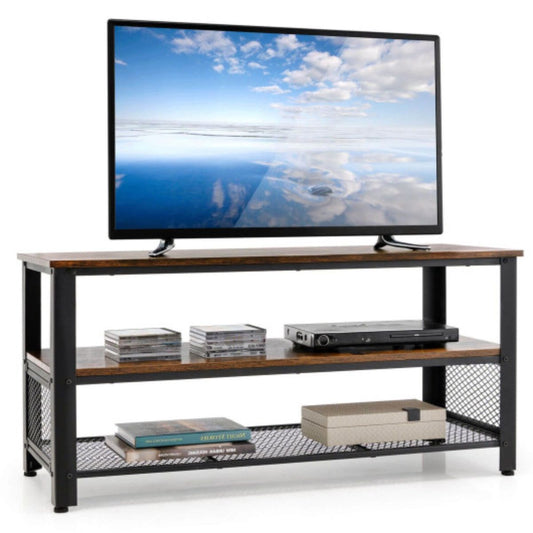 3-tier Industrial Entertainment Tv Stand With Metal Mesh Shelf