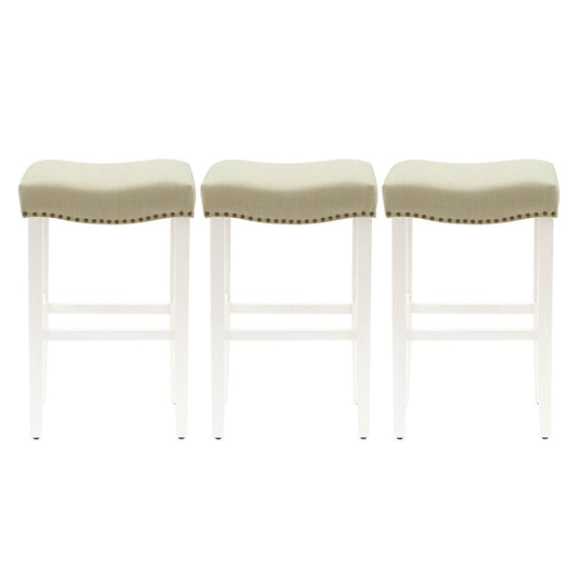 Westintrends 29 Upholstered Saddle Seat Bar Stool With Nailhead Trim (set Of 3), Antique White