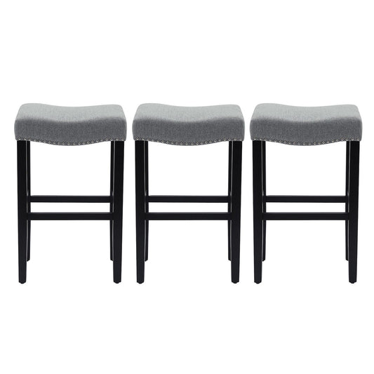 Westintrends 29 Upholstered Saddle Seat Bar Stool With Nailhead Trim (set Of 3), Black