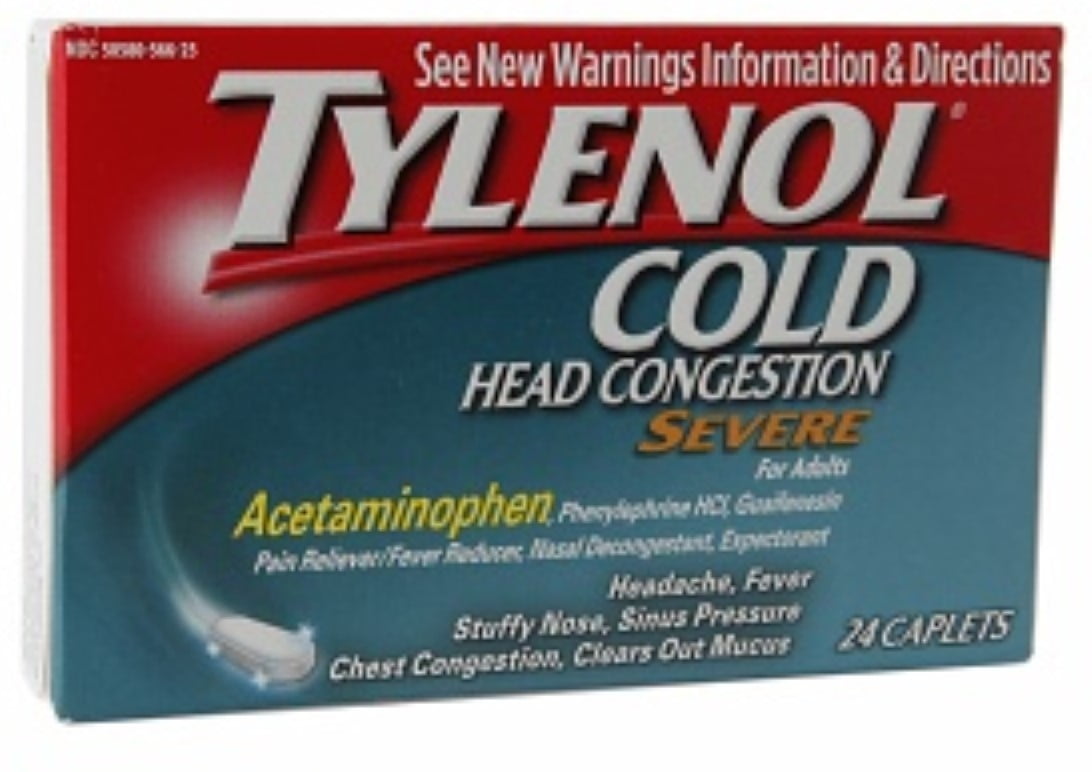 TYLENOL Cold Head Congestion Caplets For Adults, Severe, 24 ea (Pack of 2)